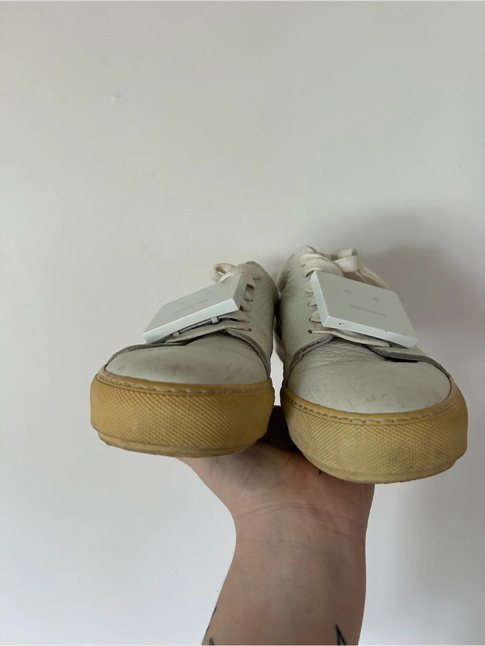 ACNE STUDIOS ADRIANA GRAIN LEATHER SNEAKERS, WHITE. SIZE 38 EU (7 US) - Picture 4 of 9